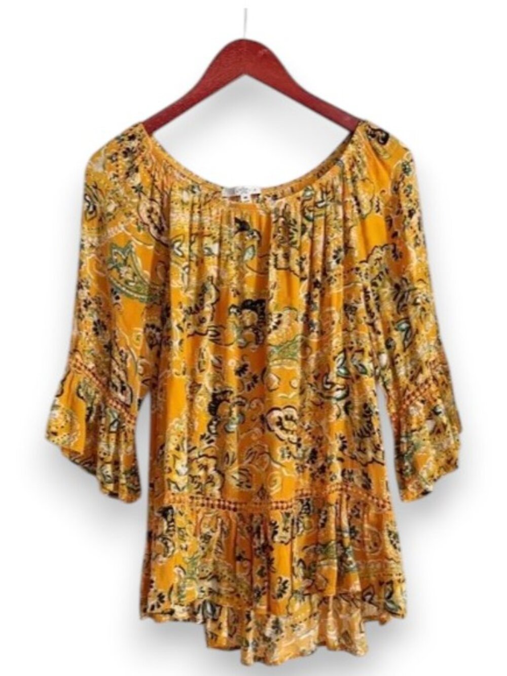Fever Mustard Yellow Paisley Boho Blouse